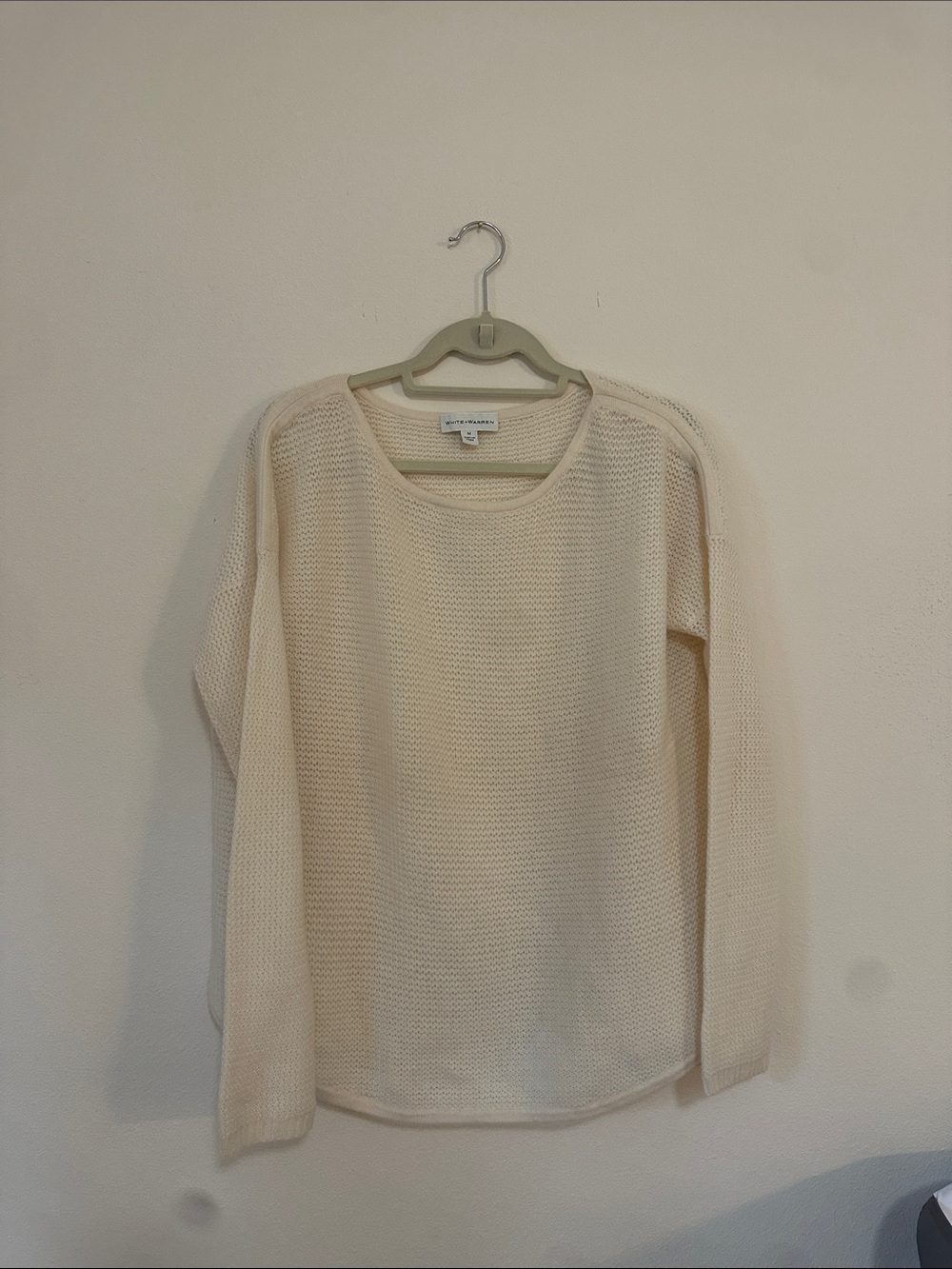 White and Warren Cream Crewneck Textured Cashmere Sweater
